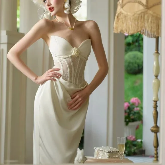 Victorian Style Strapless Corset Gown - Picture 4 of 9